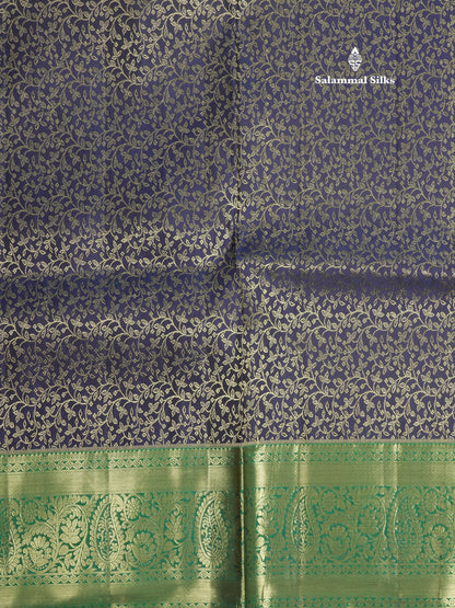 Navy Blue Bridal Pure Kanjivaram Silk Saree With Contrast Saffire Green Border