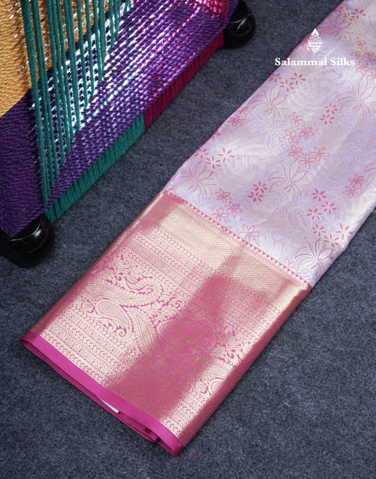 Semi Silk Pattu Pavadai Tissue (Lavender) With Magenta Pink Blouse 37"