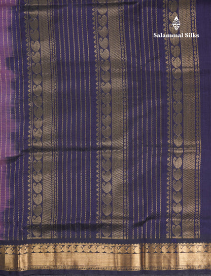 Baby Pink Pure Silk Cotton Saree With Contrast Navy Blue Traditional Border