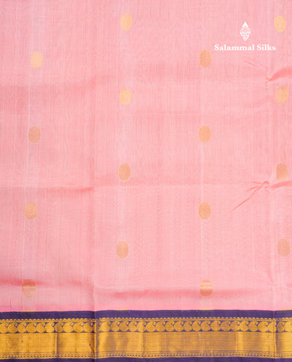 Baby Pink Pure Silk Cotton Saree With Contrast Navy Blue Traditional Border