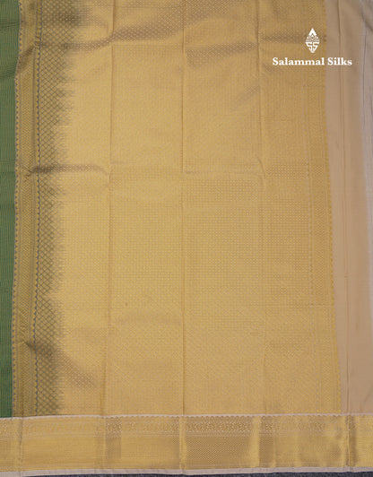 Beautiful Bottle Green Tiny Vaira Oosi Checks With Butta Semi Silk Saree With Contrast Cream Sandal Traditional Border