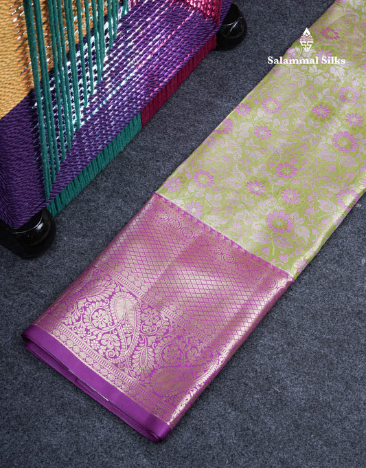 Semi Silk Pattu Pavadai Tissue (Light Green) With Magenta Pink Blouse 37"