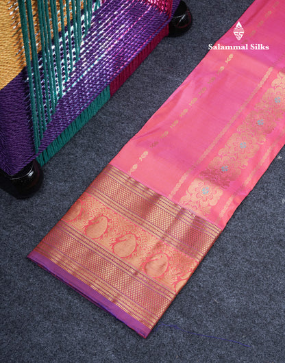 Pure Silk Pattu Pavadai (Dual Tone Pink) With Violet Blouse 35"