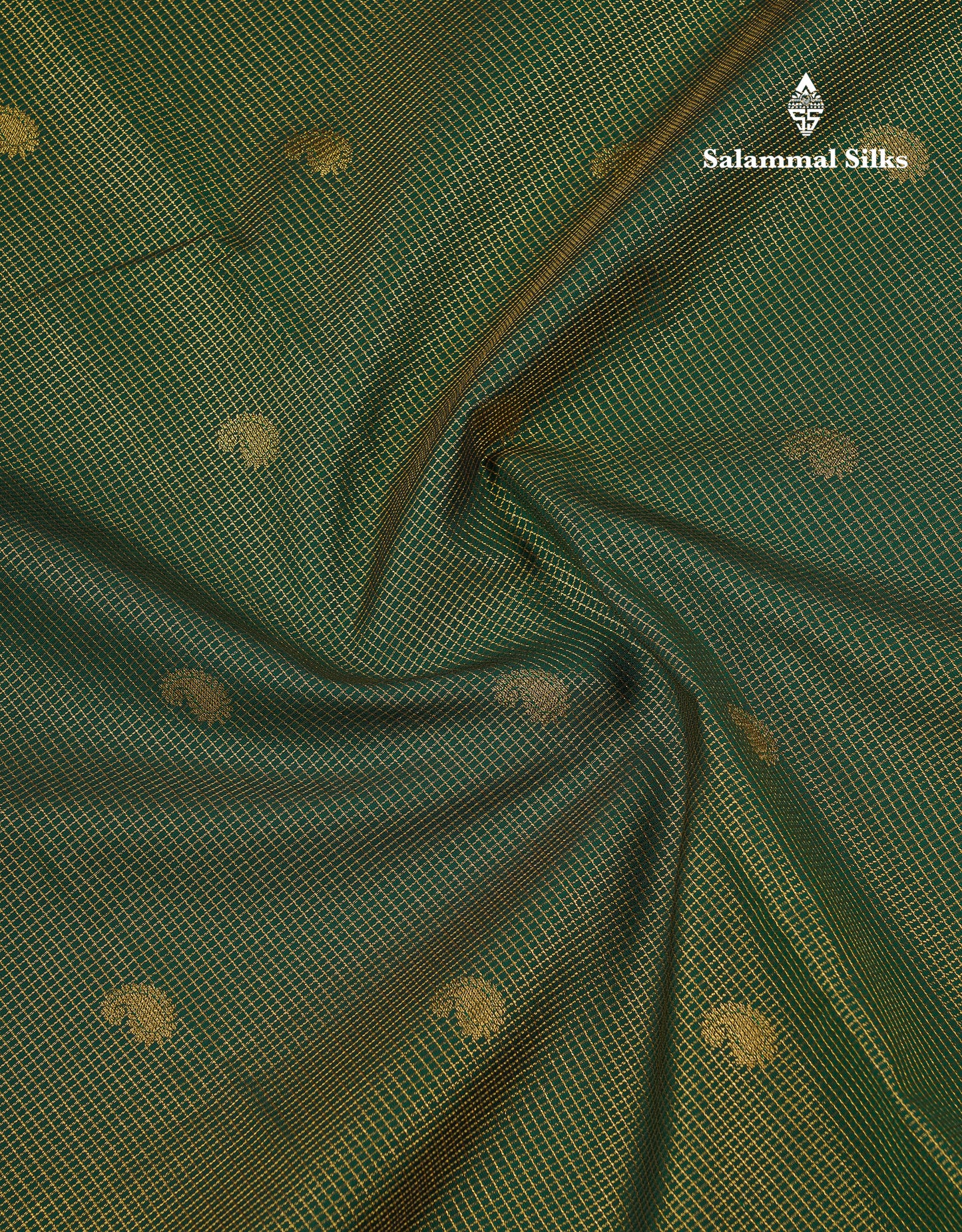 Beautiful Bottle Green Tiny Vaira Oosi Checks With Butta Semi Silk Saree With Contrast Cream Sandal Traditional Border