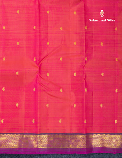 Dual Tone Pink Pure Kanjivaram Silk Saree With Contrast Magenta Traditional Small Border