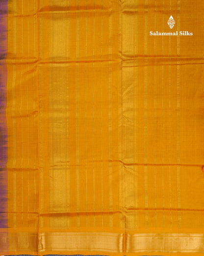 Violet Plain Pure Silk Cotton Saree With Contrast Mustard Yellow Blouse