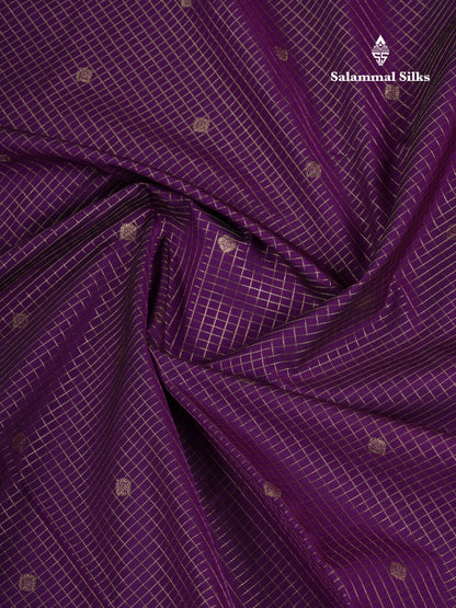 Beautiful Dark Purple Small Checks Semi Silk Saree With Contrast Pink Traditional Medium Border