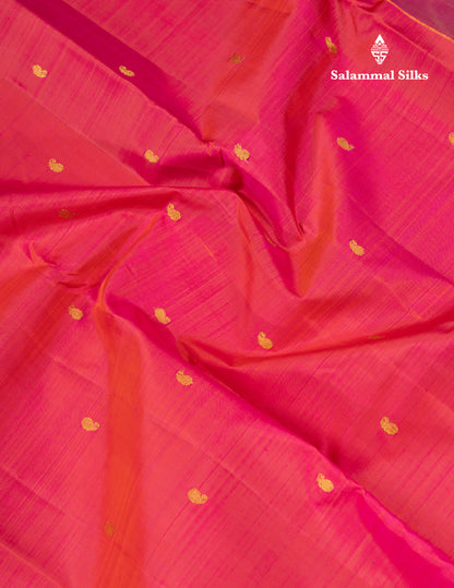 Dual Tone Pink Pure Kanjivaram Silk Saree With Contrast Magenta Traditional Small Border