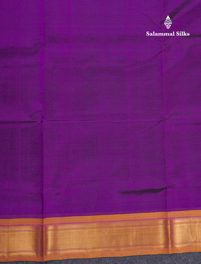 Violet Plain Pure Silk Cotton Saree With Contrast Mustard Yellow Blouse