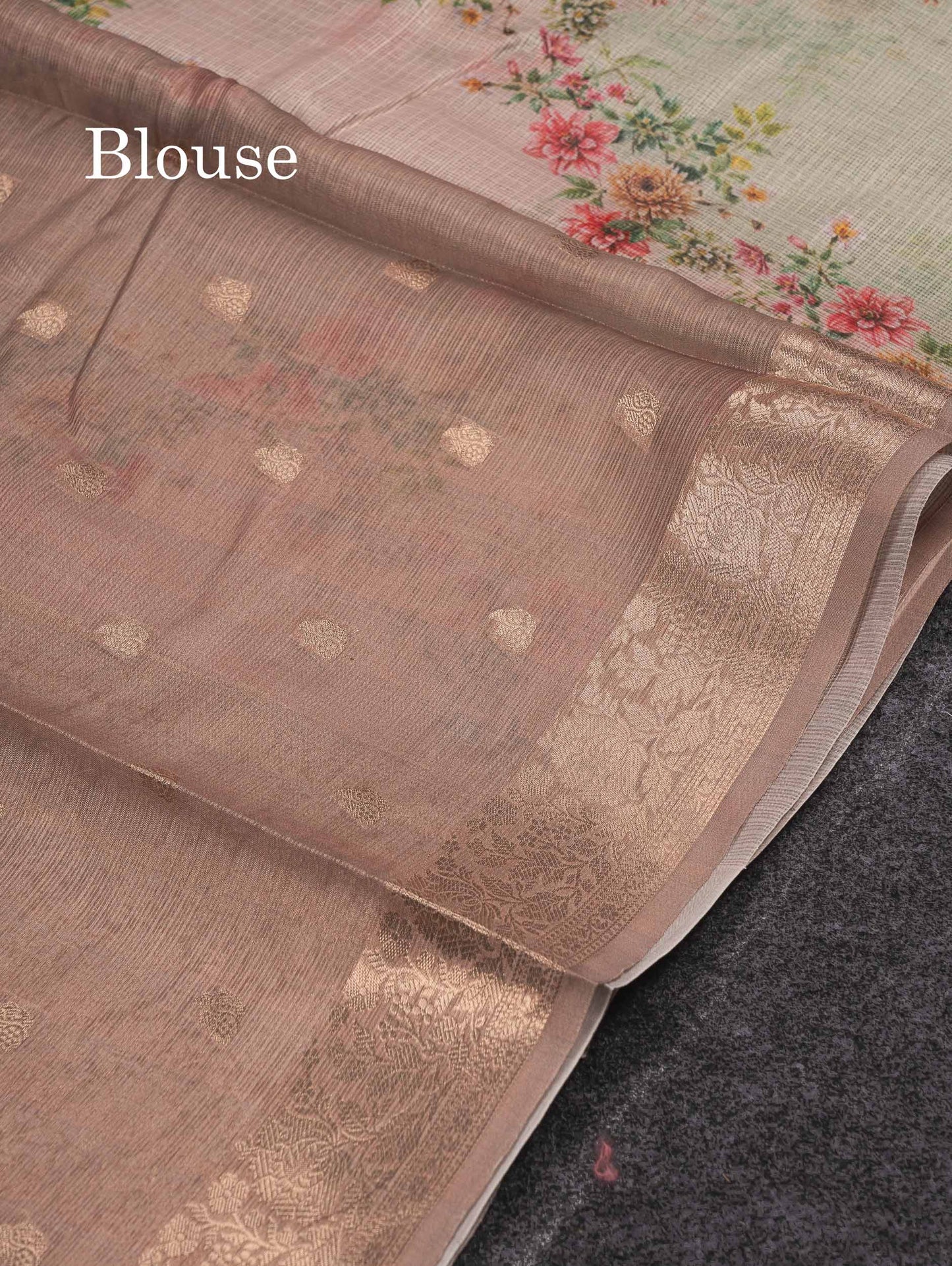 Beautiful Multicolour Floral Design Kota Cotton Mix Fancy Saree With Contrast Bottle Green Blouse