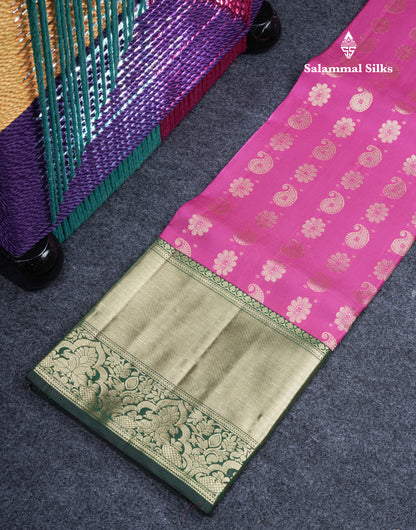Pure Silk Pattu Pavadai (Magenta) With Bottle Green Blouse 35"