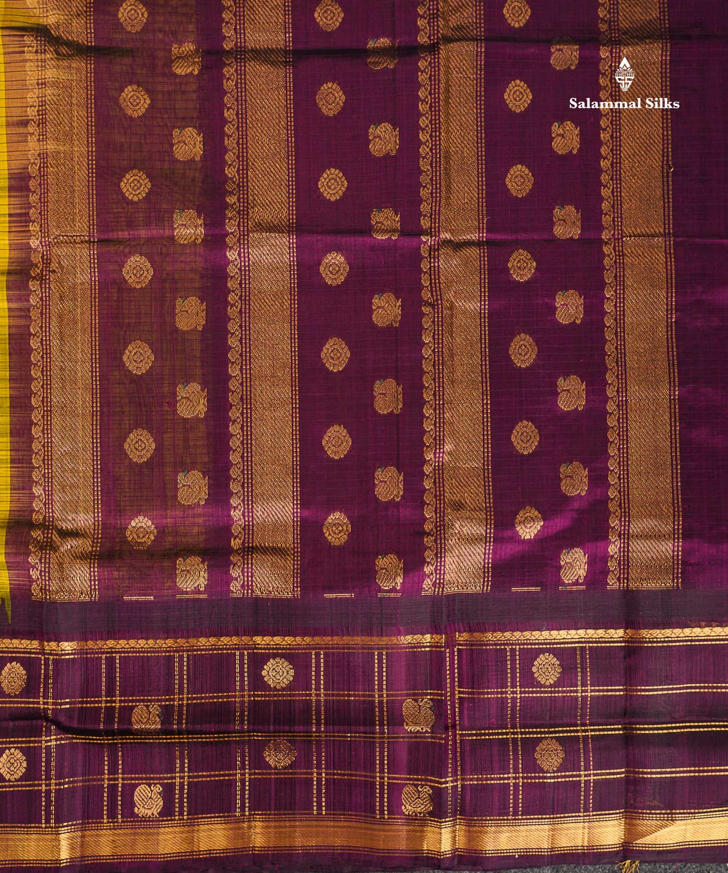 Pure Silk Cotton Saree - Dual Tone Yellow Small Checks Along With Contrast Magenta Traditional Evening Morning Border