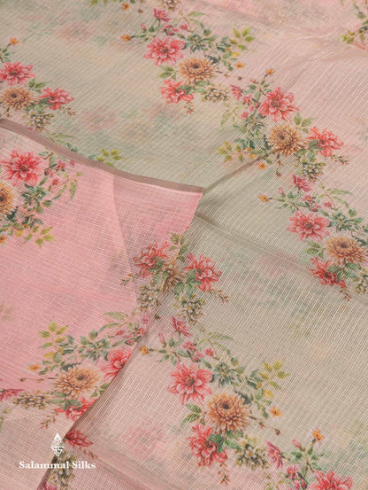 Beautiful Multicolour Floral Design Kota Cotton Mix Fancy Saree With Contrast Bottle Green Blouse
