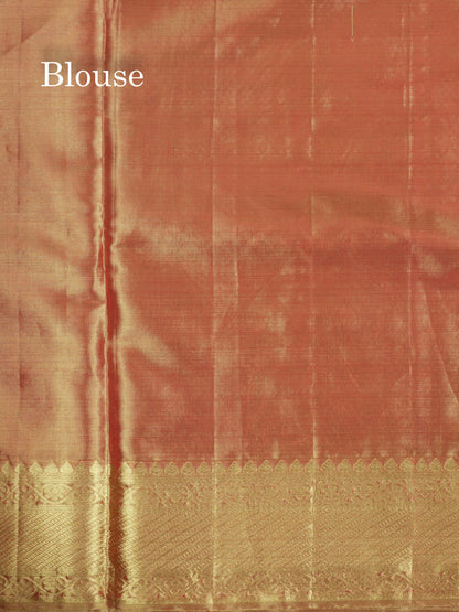 Orange Tissue Bridal Pure Kanjivaram Silk Saree With Self Border