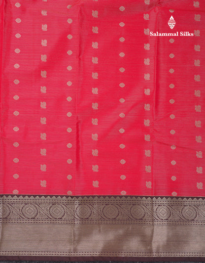 Beautiful Pink Vaira Oosi With Butta Semi Silk Saree With Contrast Dark Brown Traditional Border
