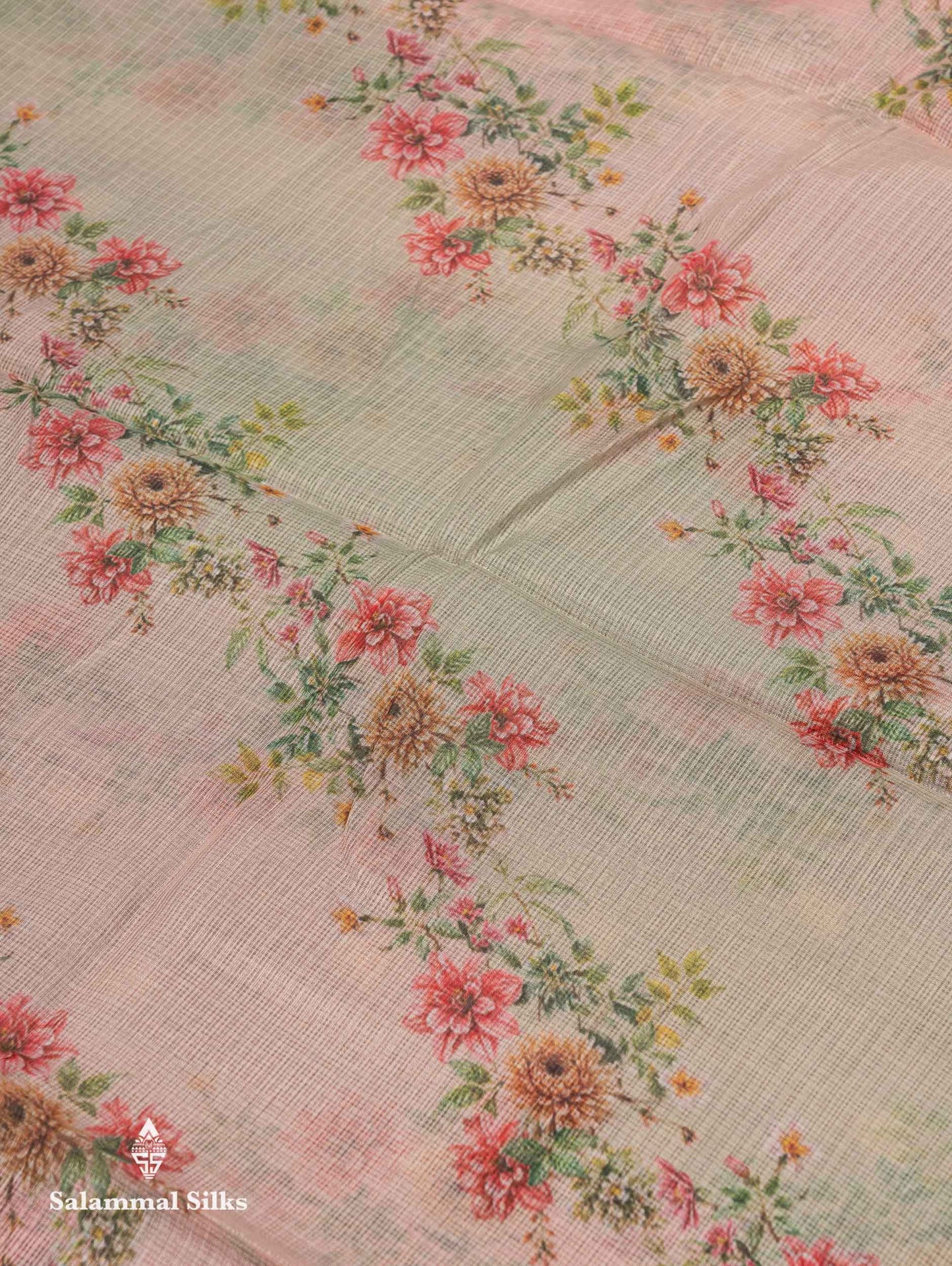 Beautiful Multicolour Floral Design Kota Cotton Mix Fancy Saree With Contrast Bottle Green Blouse