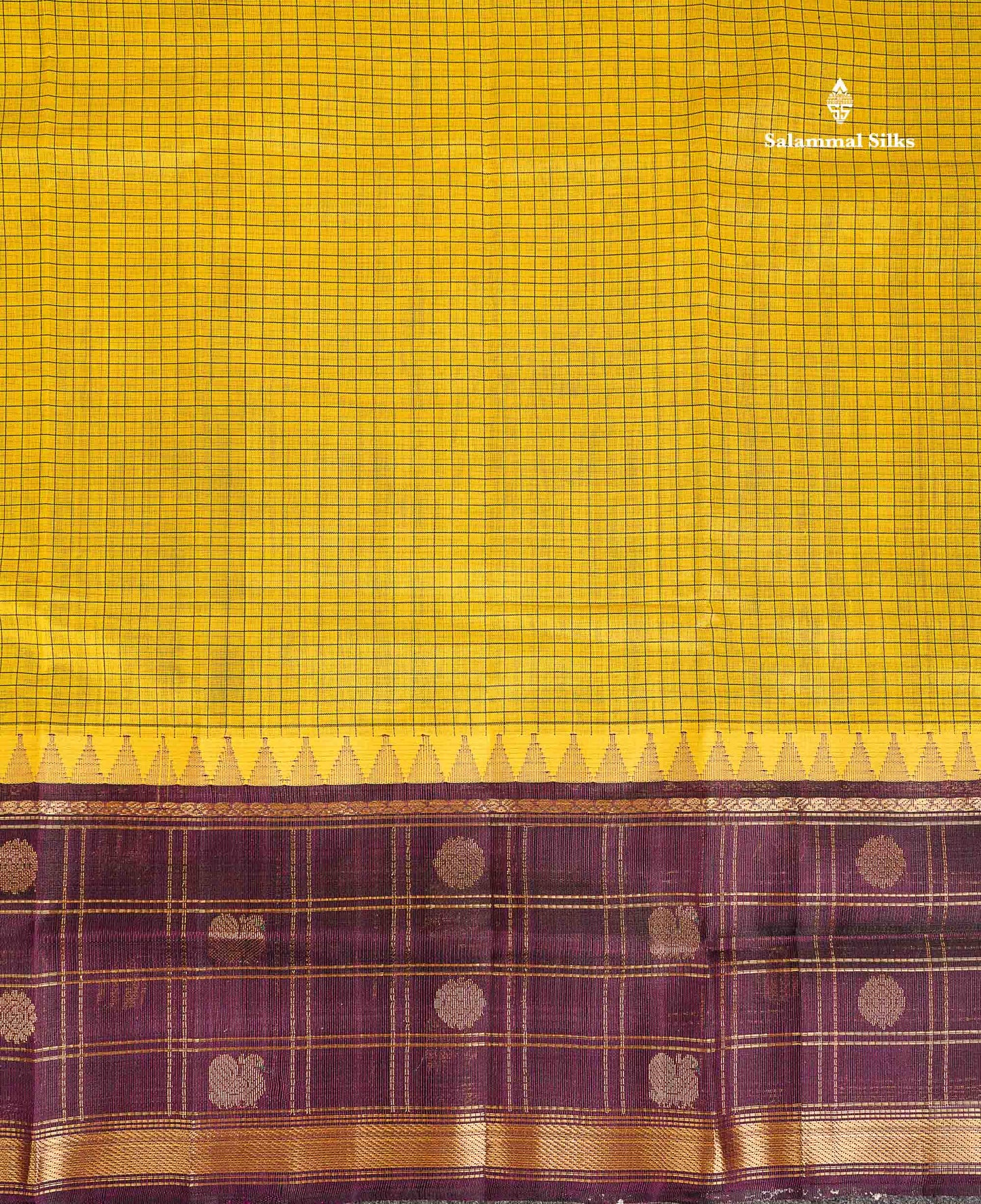 Pure Silk Cotton Saree - Dual Tone Yellow Small Checks Along With Contrast Magenta Traditional Evening Morning Border