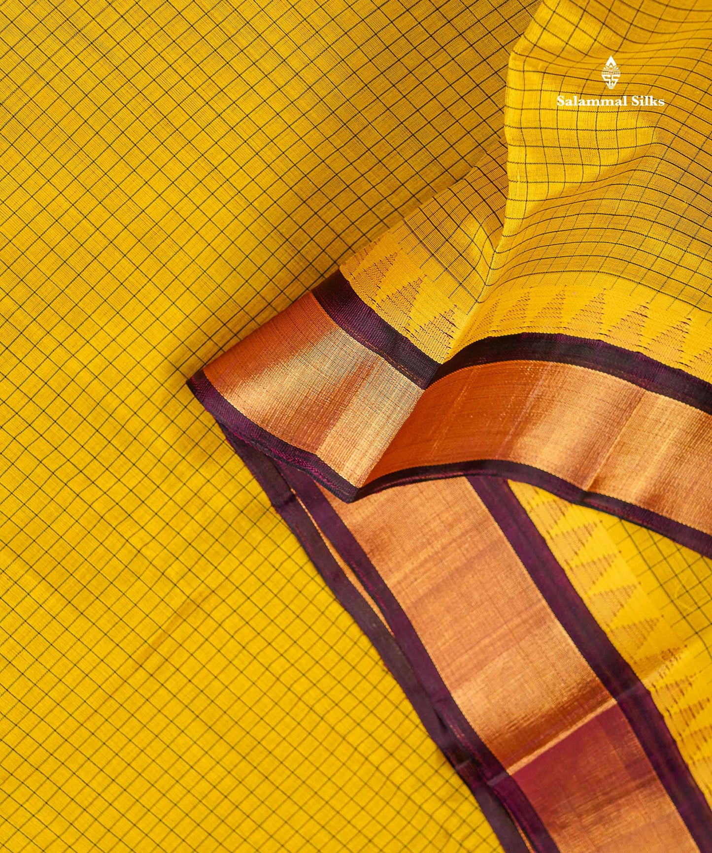 Pure Silk Cotton Saree - Dual Tone Yellow Small Checks Along With Contrast Magenta Traditional Evening Morning Border