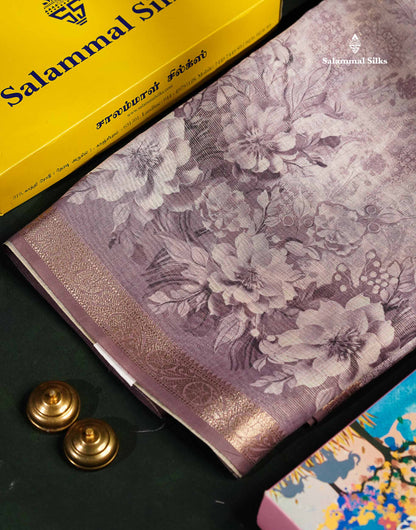Silk Kota Mix - Light Violet Vaira Oosi Lines Fancy Saree With Small Border