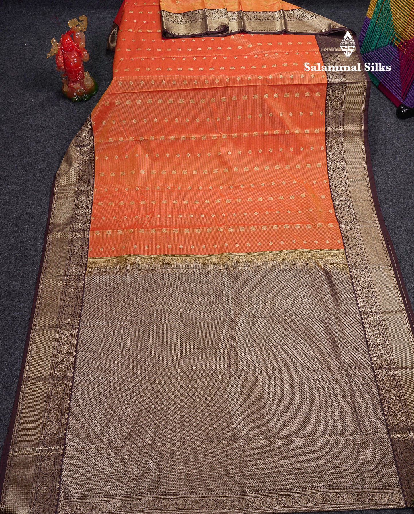 Beautiful Pink Vaira Oosi With Butta Semi Silk Saree With Contrast Dark Brown Traditional Border