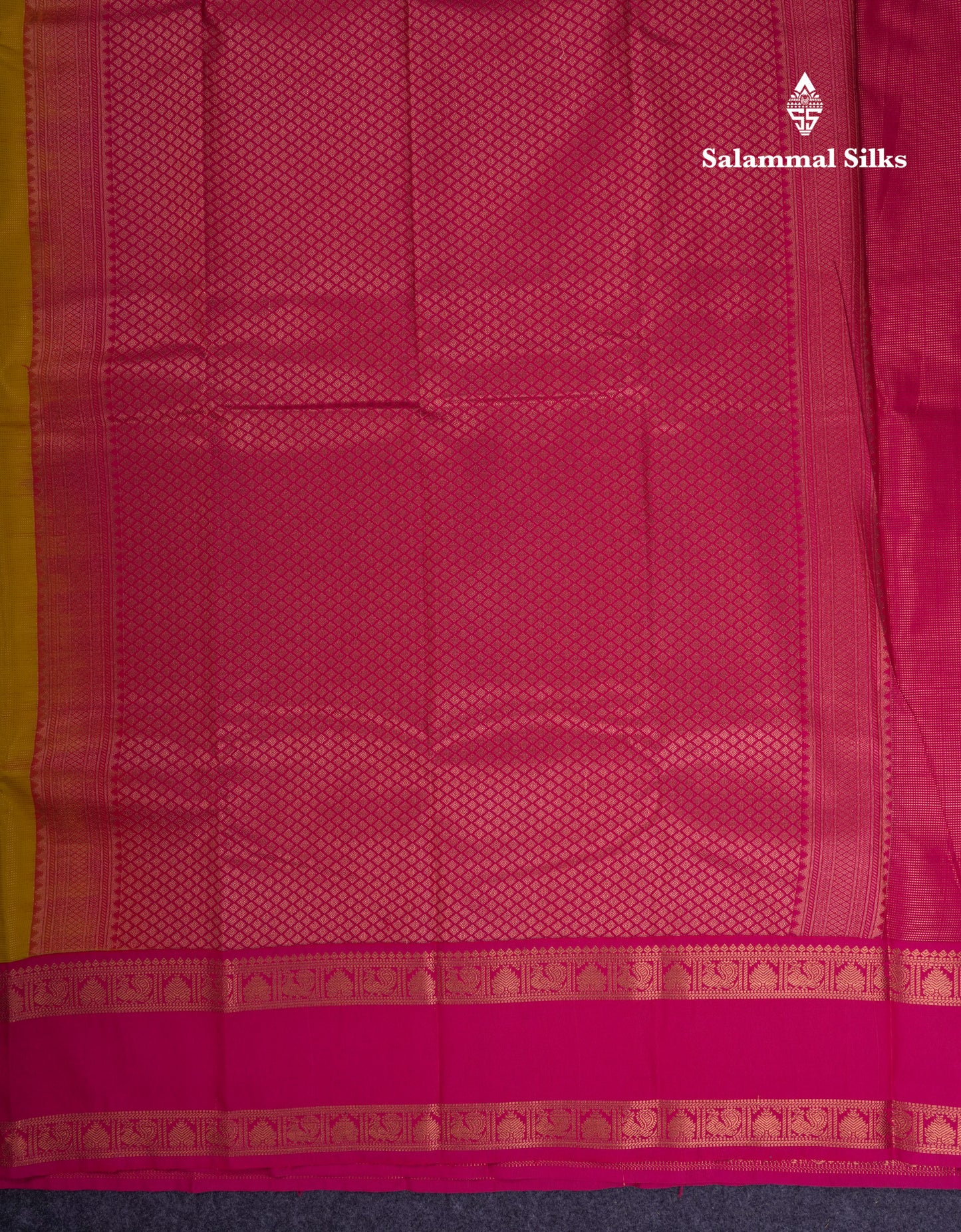 Beautiful Yellow Semi Silk Saree With Contrast Pink Traditional Rettapet Border