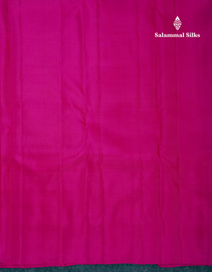 Dual Tone Pinkish Orange Pure Kanjivaram Silk Saree With Contrast Magenta Pink Radha Krishna Fancy Border