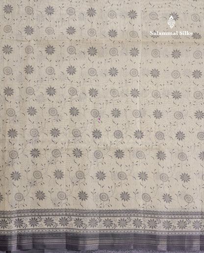 Sandal Colour Floral Print Linen Mix Saree With Black Blouse