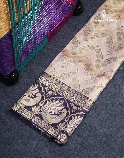 Pure Silk Pattu Pavadai (Baby Pink) With Navy Blue Blouse 36"