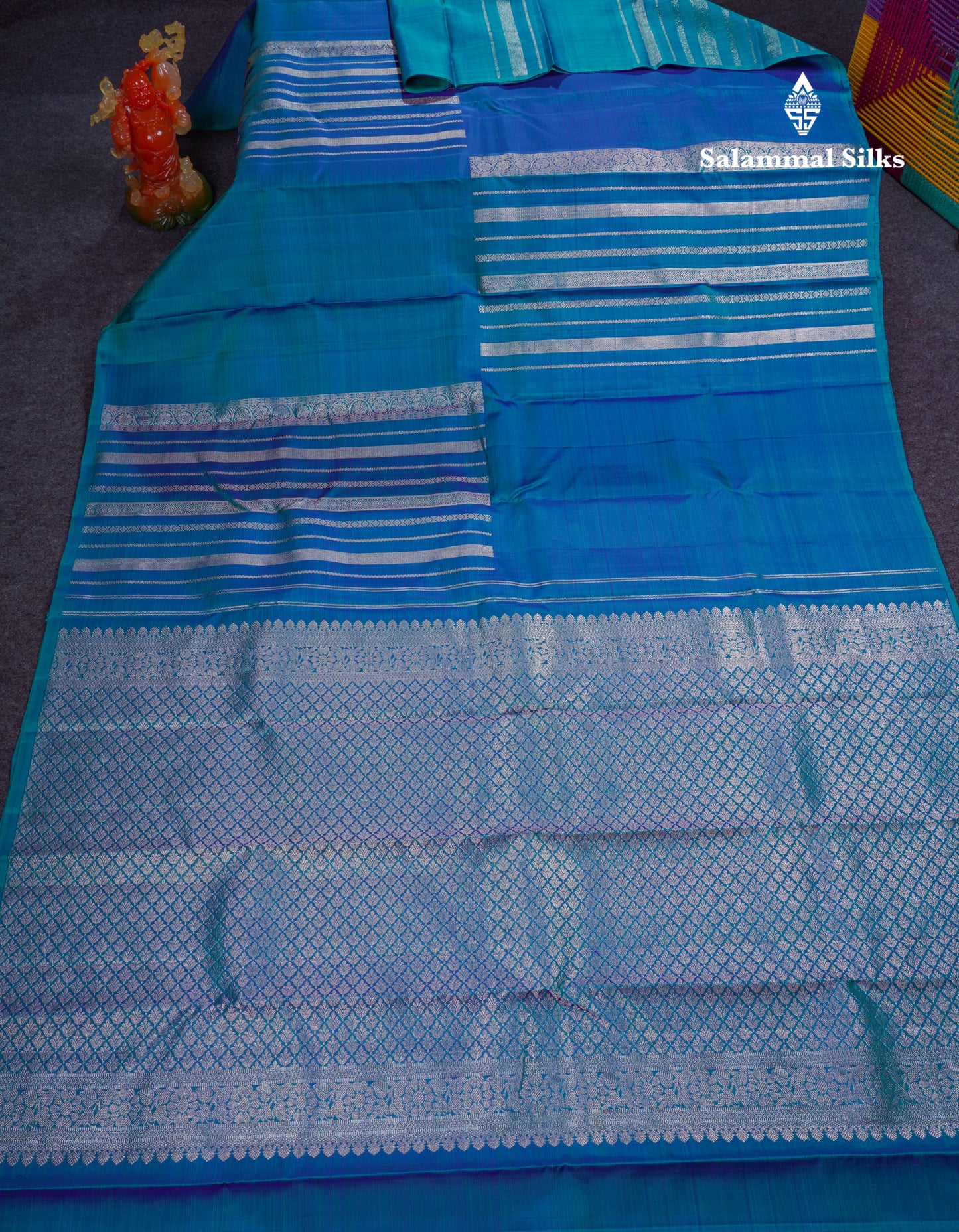 Dual Tone Peacock Blue Fancy Pure Kanjivaram Silk Saree With Blouse