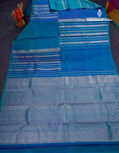 Dual Tone Peacock Blue Fancy Pure Kanjivaram Silk Saree With Blouse