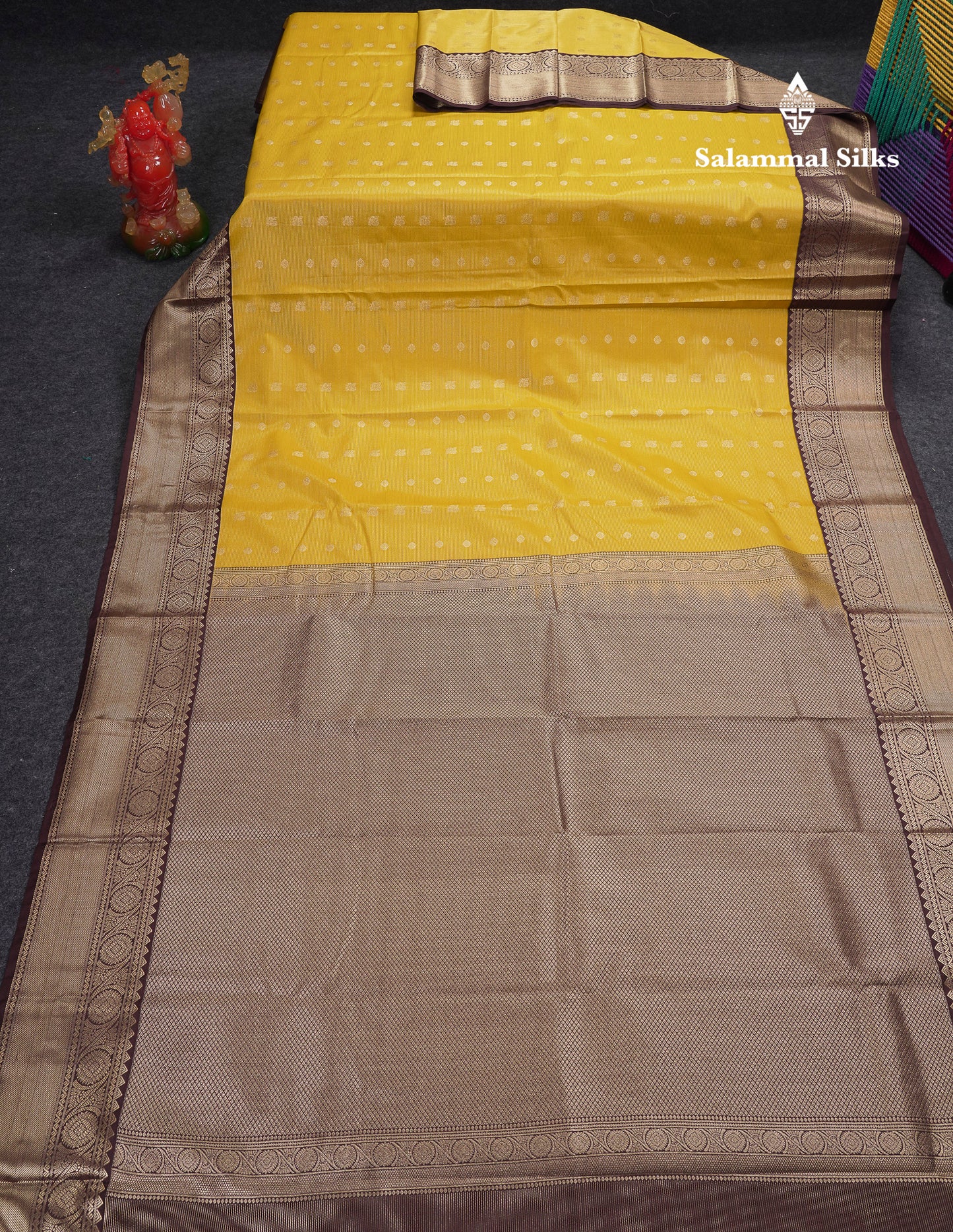 Beautiful Pink Vaira Oosi With Butta Semi Silk Saree With Contrast Dark Brown Traditional Border