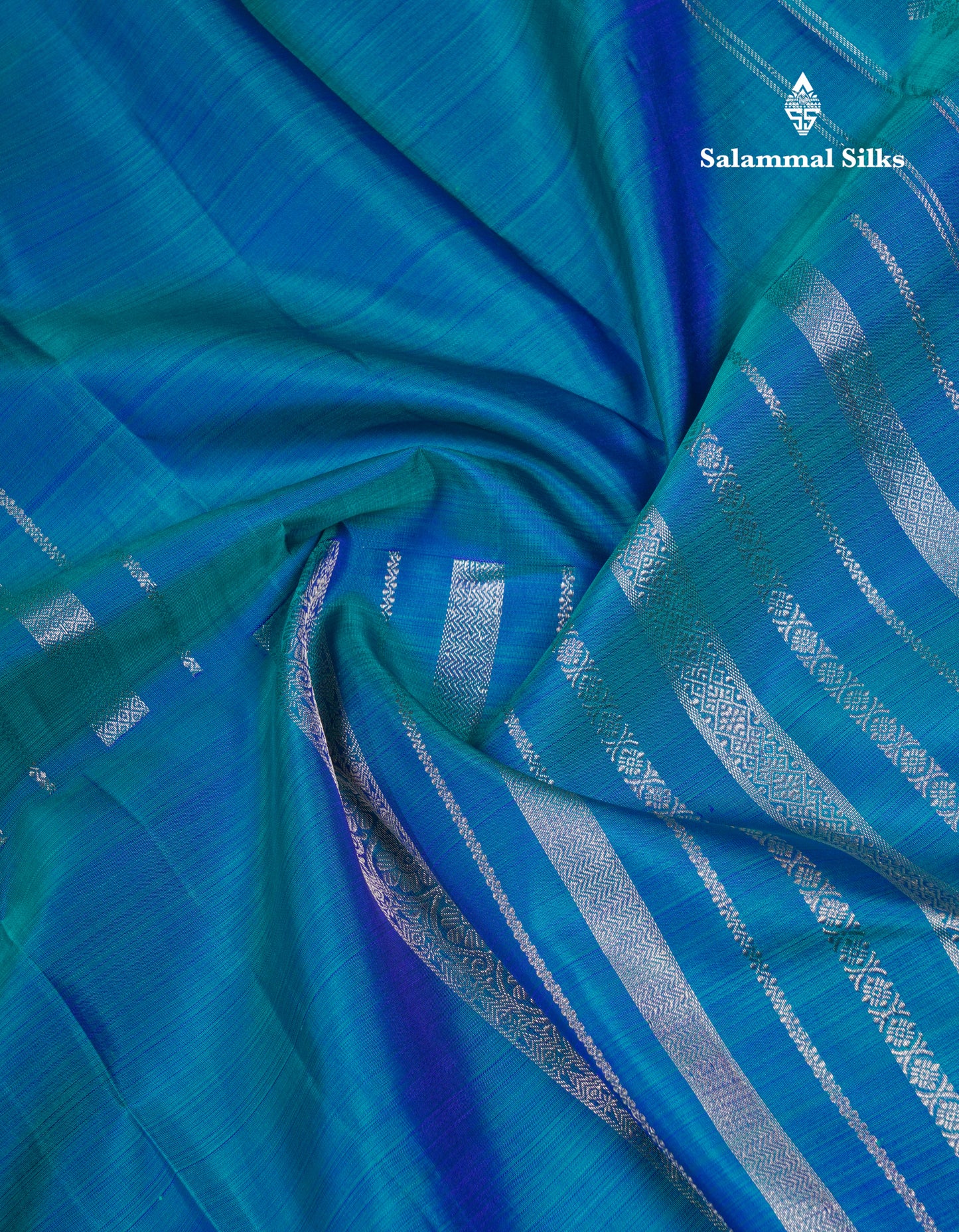 Dual Tone Peacock Blue Fancy Pure Kanjivaram Silk Saree With Blouse