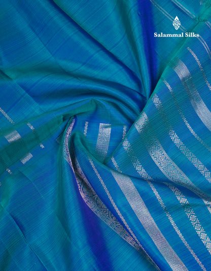 Dual Tone Peacock Blue Fancy Pure Kanjivaram Silk Saree With Blouse