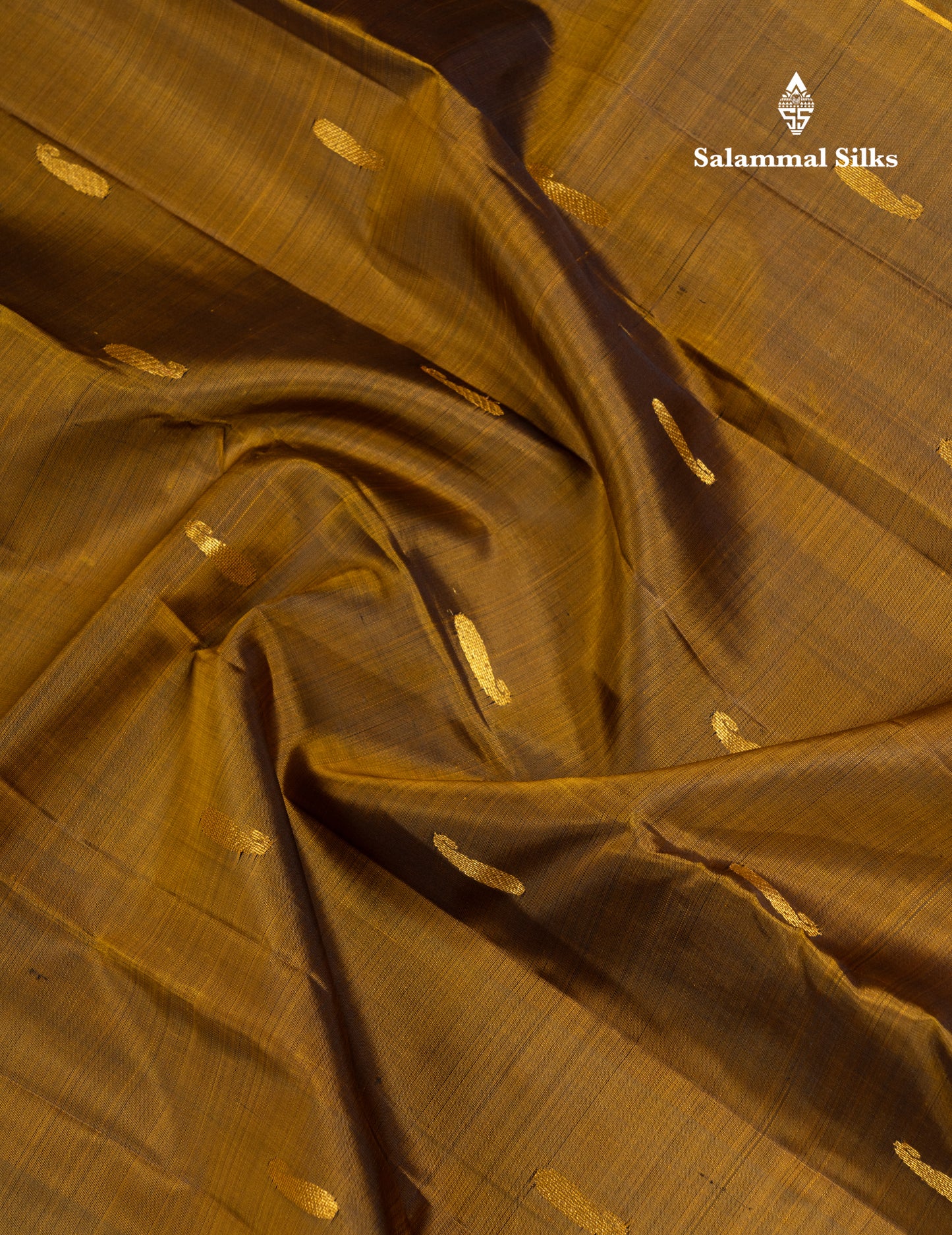 Olive Mustard Yellow Pure Kanjivaram Silk Saree With Contrast Dark Purple Traditional Border