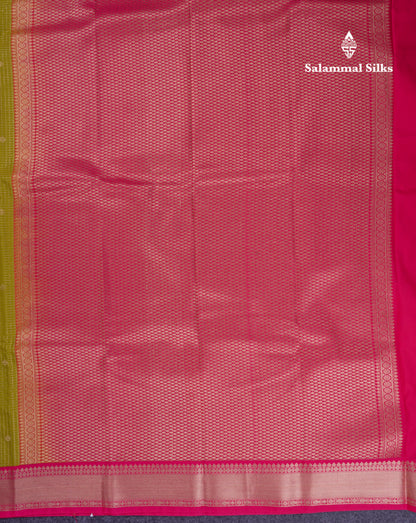 Beautiful Dark Purple Small Checks Semi Silk Saree With Contrast Pink Traditional Medium Border