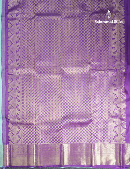 Sky Blue Pure Kanjivaram Silk Saree With Contrast Purple Blouse