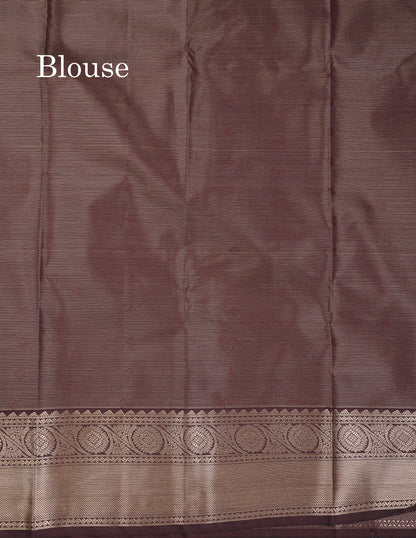 Beautiful Pink Vaira Oosi With Butta Semi Silk Saree With Contrast Dark Brown Traditional Border