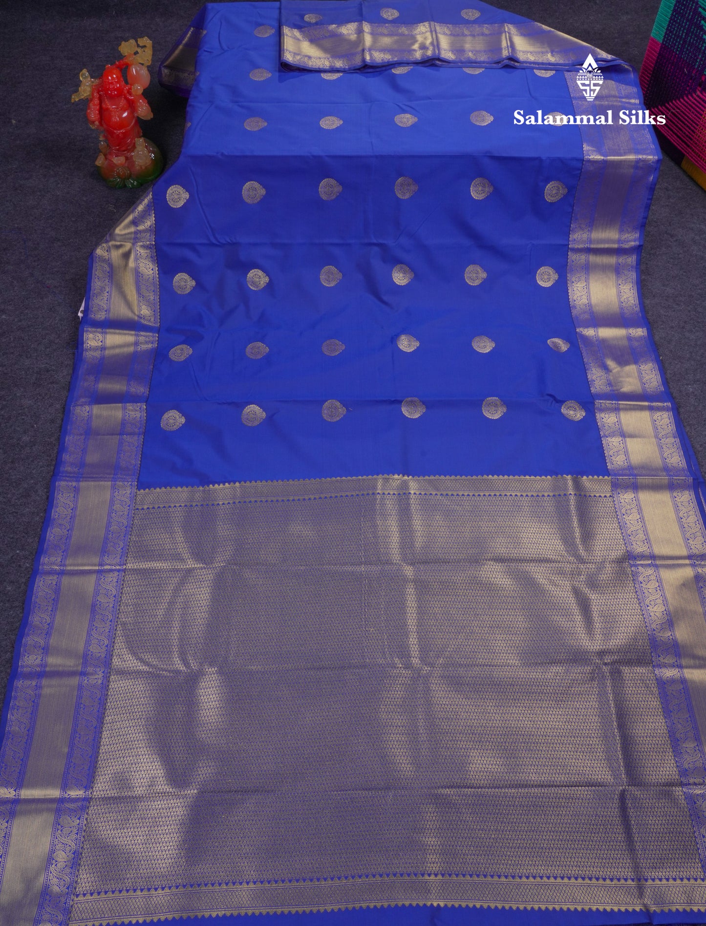Beautiful Royal Blue Semi Silk Saree With Traditional Border
