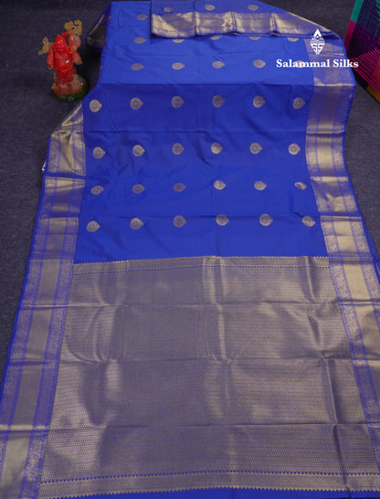 Beautiful Royal Blue Semi Silk Saree With Traditional Border