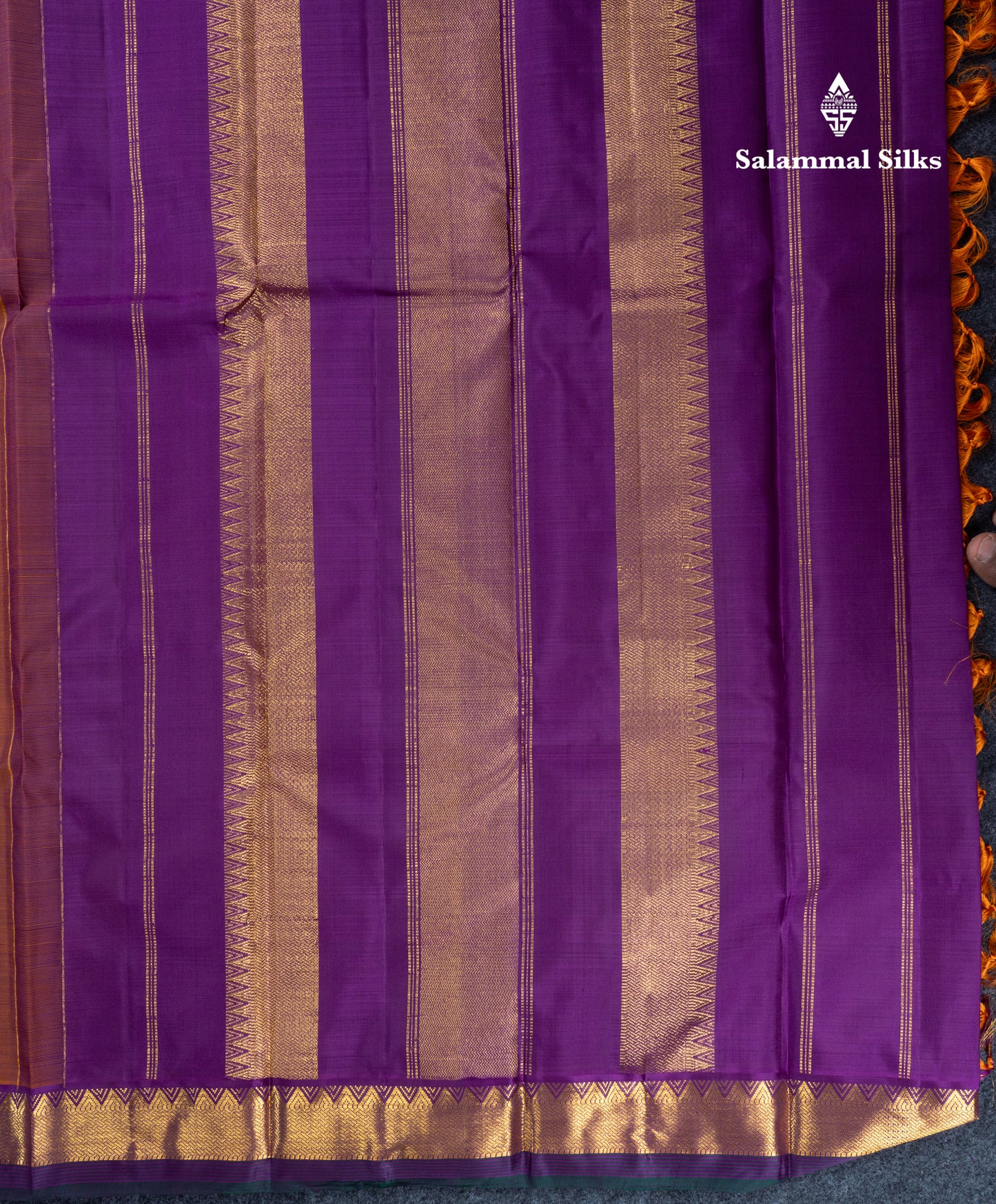 Brown Pure Kanjivaram Silk Saree With Contrast Dark Purple Traditional Small Border