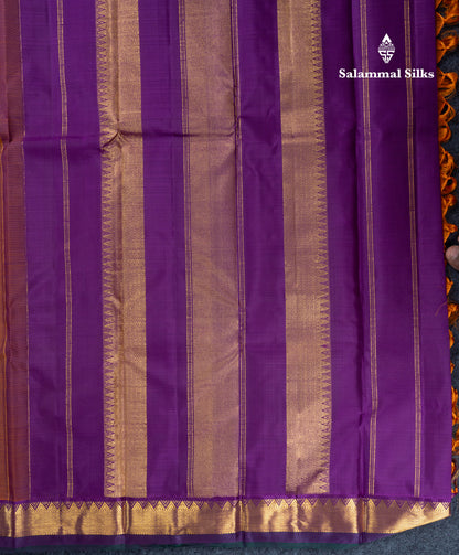 Brown Pure Kanjivaram Silk Saree With Contrast Dark Purple Traditional Small Border