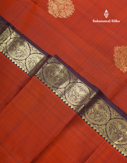 Rust Orange Pure Kanjivaram Silk Saree With Contrast Brown Traditional Evening Morning Border