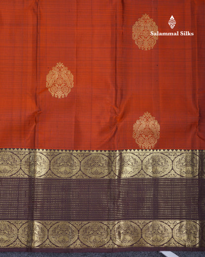 Rust Orange Pure Kanjivaram Silk Saree With Contrast Brown Traditional Evening Morning Border