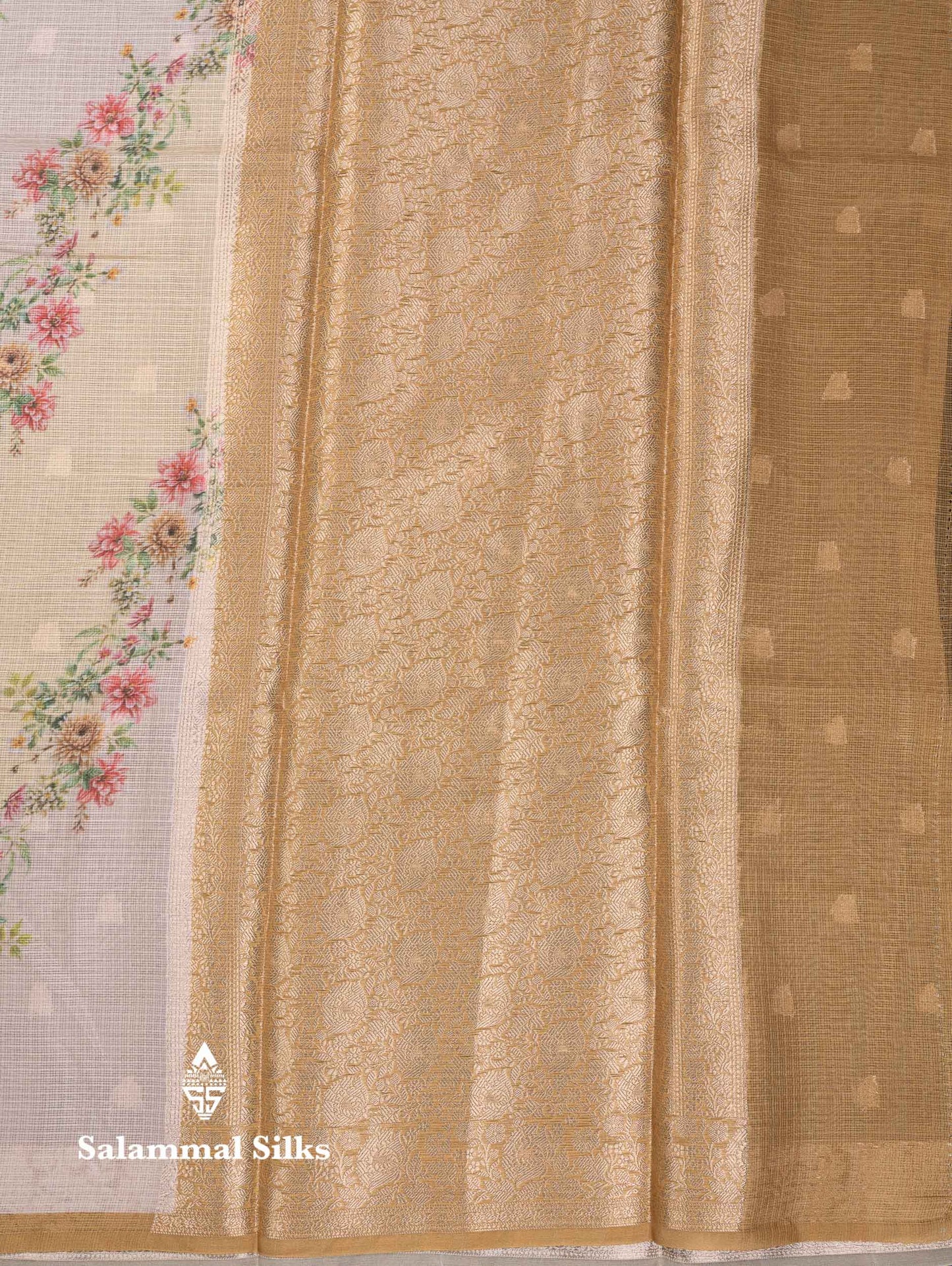 Beautiful Multicolour Floral Design Kota Cotton Mix Fancy Saree With Contrast Bottle Green Blouse