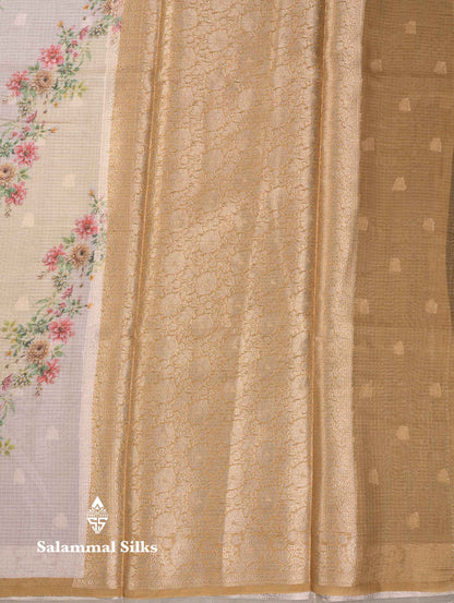 Beautiful Multicolour Floral Design Kota Cotton Mix Fancy Saree With Contrast Bottle Green Blouse