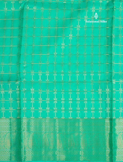Sapphire Green Bridal Pure Kanjivaram Silk Saree With Self Border