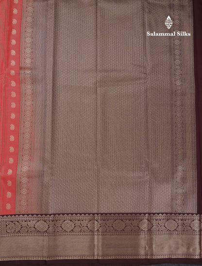 Beautiful Rust Orange Vaira Oosi With Mango Butta Semi Silk Saree With Contrast Dark Brown Traditional Border