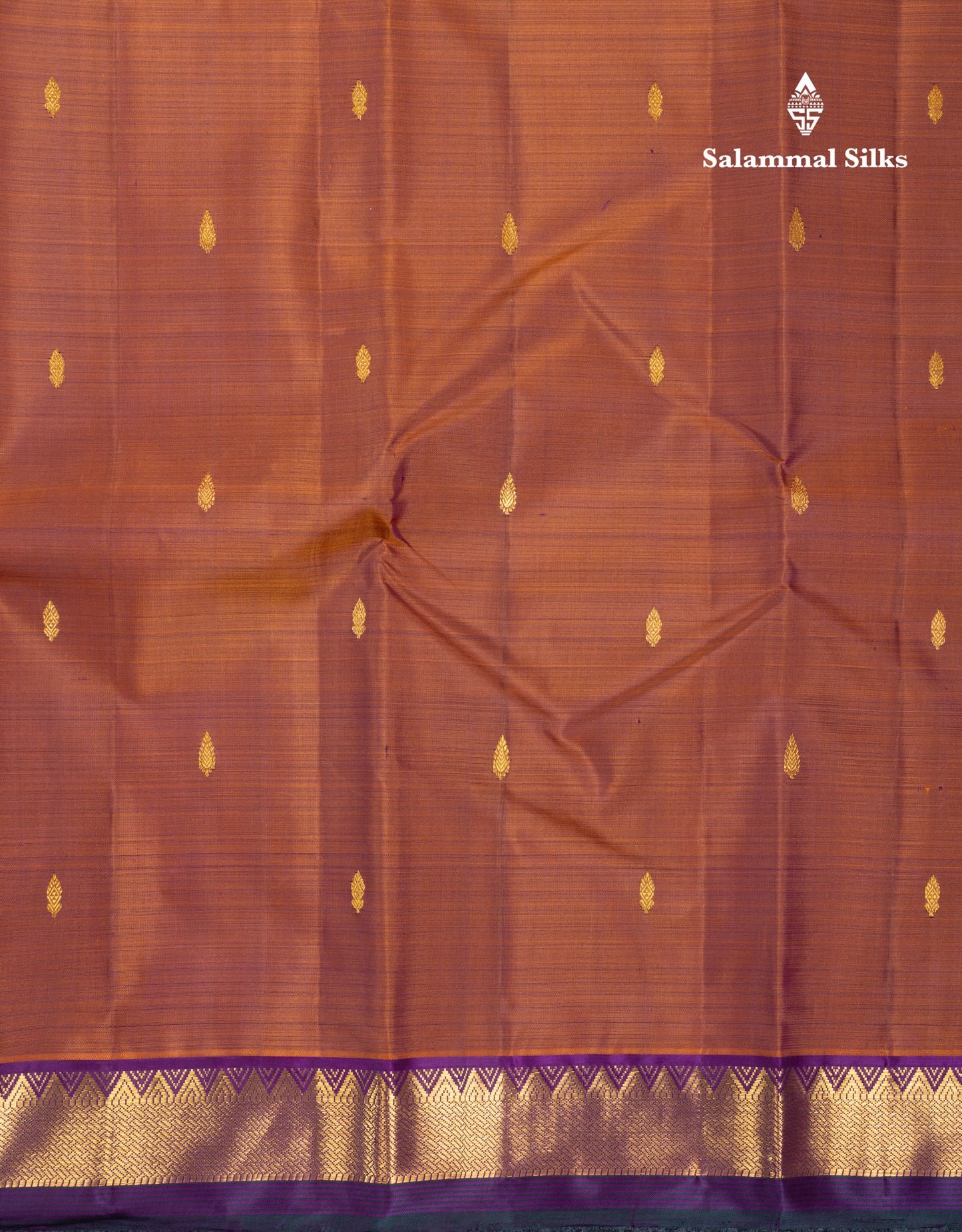 Brown Pure Kanjivaram Silk Saree With Contrast Dark Purple Traditional Small Border