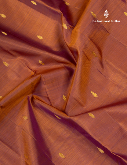 Brown Pure Kanjivaram Silk Saree With Contrast Dark Purple Traditional Small Border