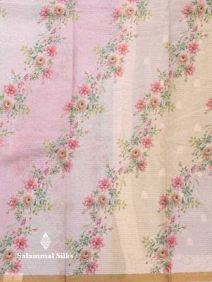 Beautiful Multicolour Floral Design Kota Cotton Mix Fancy Saree With Contrast Bottle Green Blouse